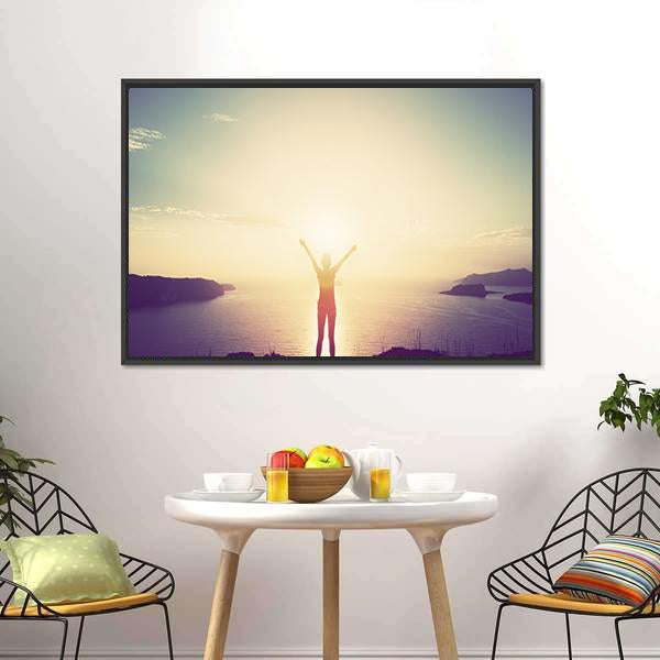 Woman On Cliff Canvas Wall Art-3 Horizontal-Gallery Wrap-25" x 16"-Tiaracle