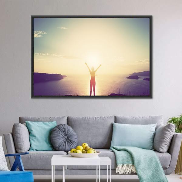 Woman On Cliff Canvas Wall Art-3 Horizontal-Gallery Wrap-25" x 16"-Tiaracle