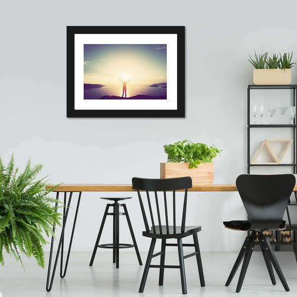 Woman On Cliff Canvas Wall Art-3 Horizontal-Gallery Wrap-25" x 16"-Tiaracle