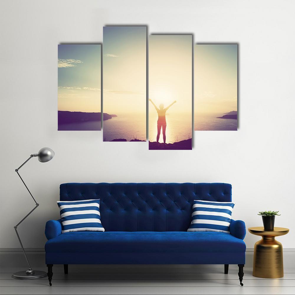 Woman On Cliff Canvas Wall Art-4 Pop-Gallery Wrap-50" x 32"-Tiaracle