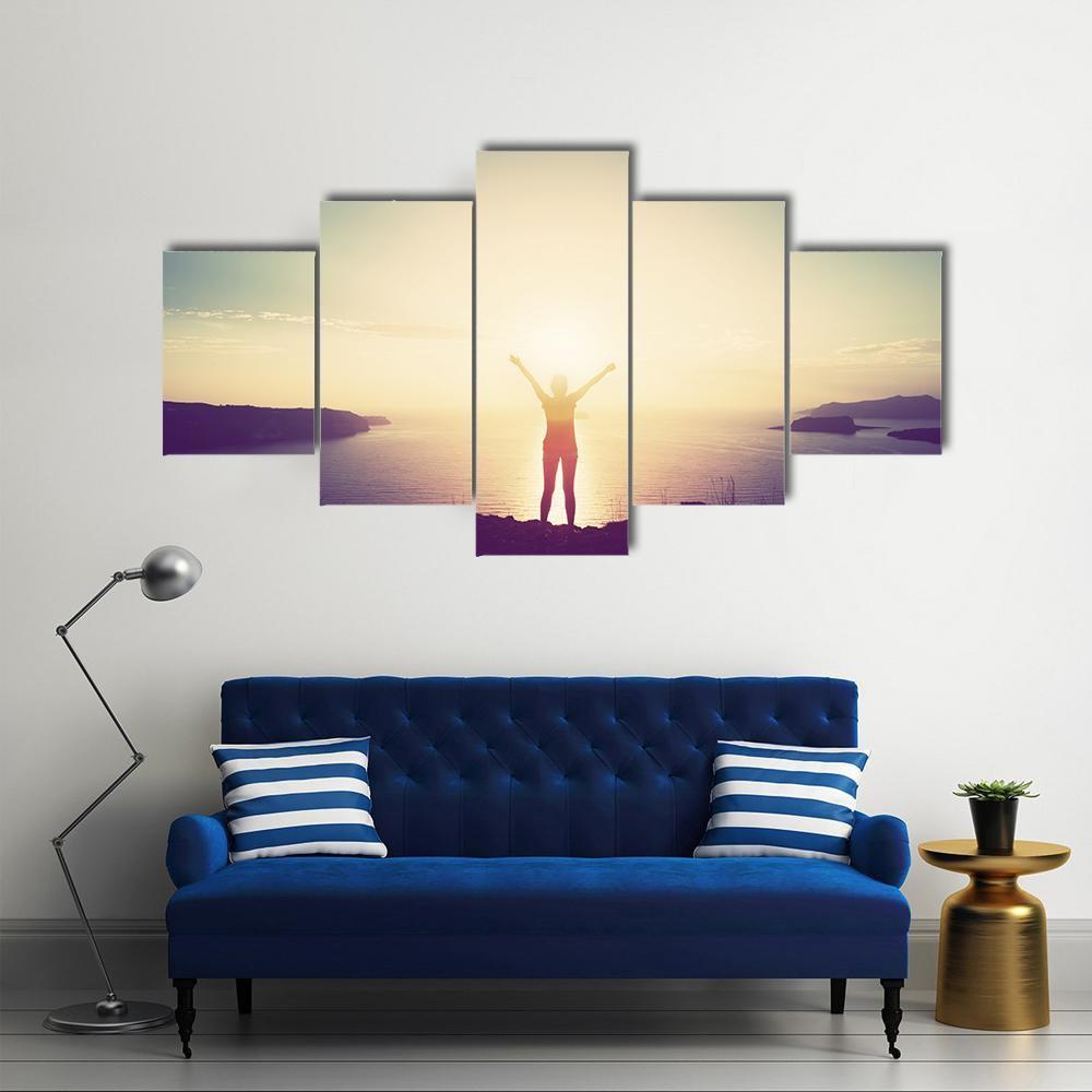 Woman On Cliff Canvas Wall Art-5 Star-Gallery Wrap-62" x 32"-Tiaracle