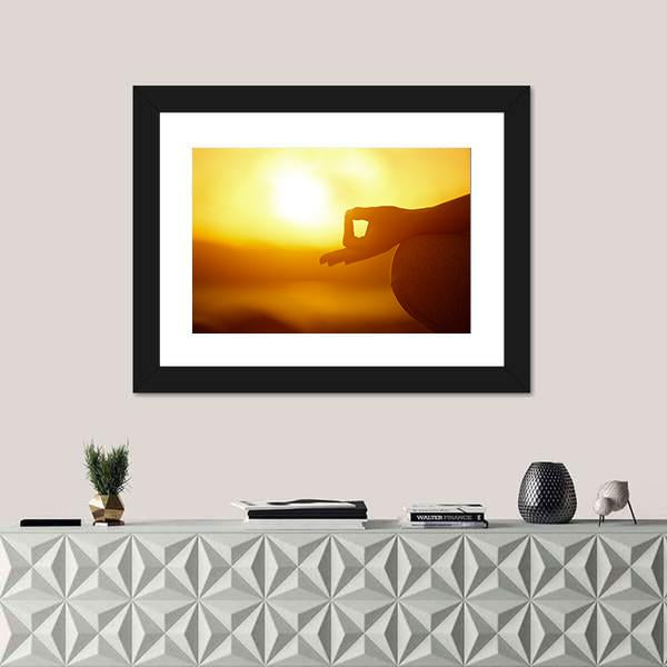 Woman Practicing Yoga Lotus Pose On The Beach Canvas Wall Art-1 Piece-Framed Print-20" x 16"-Tiaracle