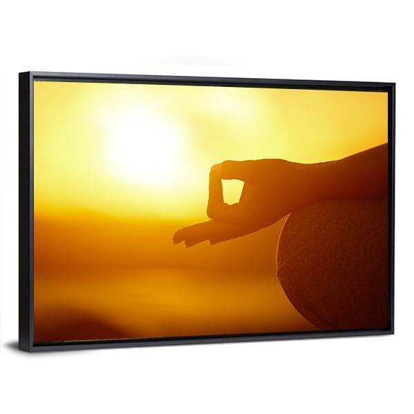 Woman Practicing Yoga Lotus Pose On The Beach Canvas Wall Art-3 Horizontal-Gallery Wrap-25" x 16"-Tiaracle