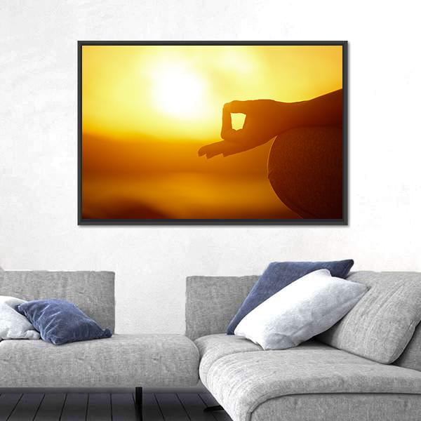 Woman Practicing Yoga Lotus Pose On The Beach Canvas Wall Art-3 Horizontal-Gallery Wrap-25" x 16"-Tiaracle