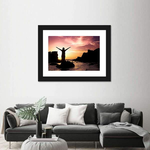 Woman Silhouette After Success Canvas Wall Art-3 Horizontal-Gallery Wrap-25" x 16"-Tiaracle