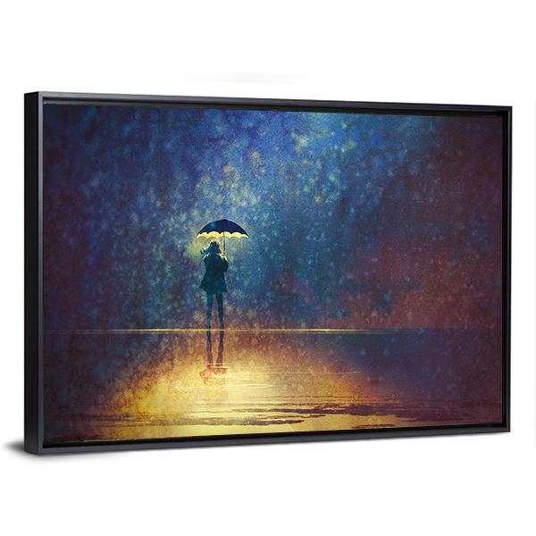 Woman Under Umbrella Canvas Wall Art-3 Horizontal-Gallery Wrap-25" x 16"-Tiaracle