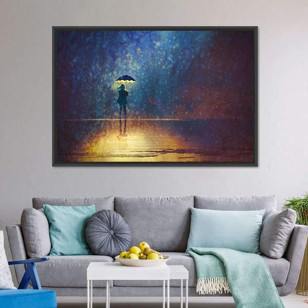 Woman Under Umbrella Canvas Wall Art-3 Horizontal-Gallery Wrap-25" x 16"-Tiaracle