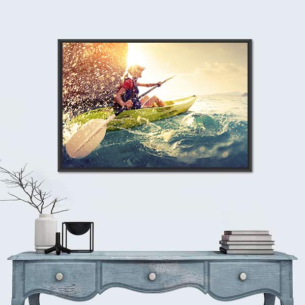 Woman With The Kayak Canvas Wall Art-1 Piece-Floating Frame-24" x 16"-Tiaracle