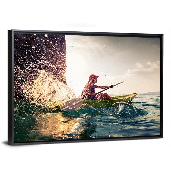 Woman With The Kayak In Sea Canvas Wall Art-3 Horizontal-Gallery Wrap-25" x 16"-Tiaracle