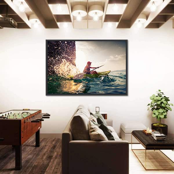 Woman With The Kayak In Sea Canvas Wall Art-3 Horizontal-Gallery Wrap-25" x 16"-Tiaracle