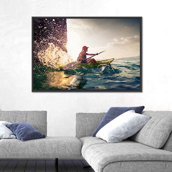 Woman With The Kayak In Sea Canvas Wall Art-3 Horizontal-Gallery Wrap-25" x 16"-Tiaracle