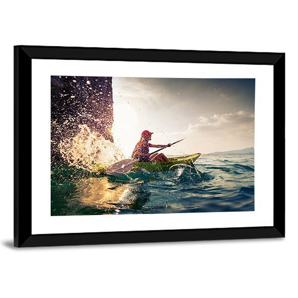 Woman With The Kayak In Sea Canvas Wall Art-3 Horizontal-Gallery Wrap-25" x 16"-Tiaracle