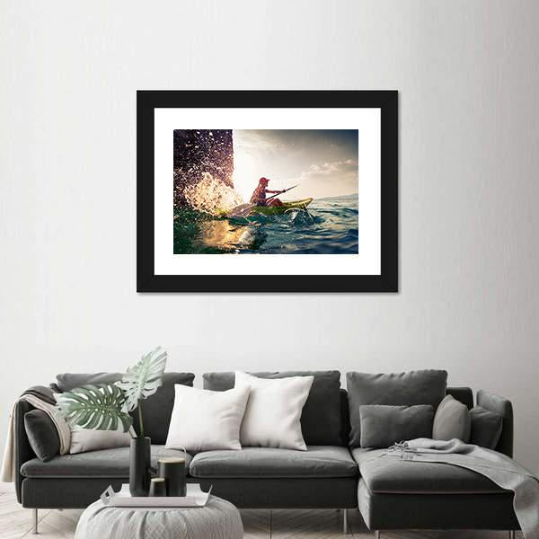 Woman With The Kayak In Sea Canvas Wall Art-3 Horizontal-Gallery Wrap-25" x 16"-Tiaracle