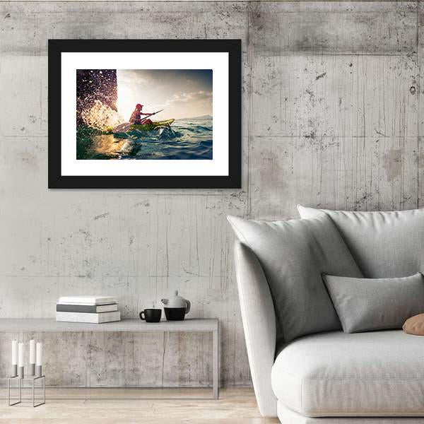 Woman With The Kayak In Sea Canvas Wall Art-3 Horizontal-Gallery Wrap-25" x 16"-Tiaracle