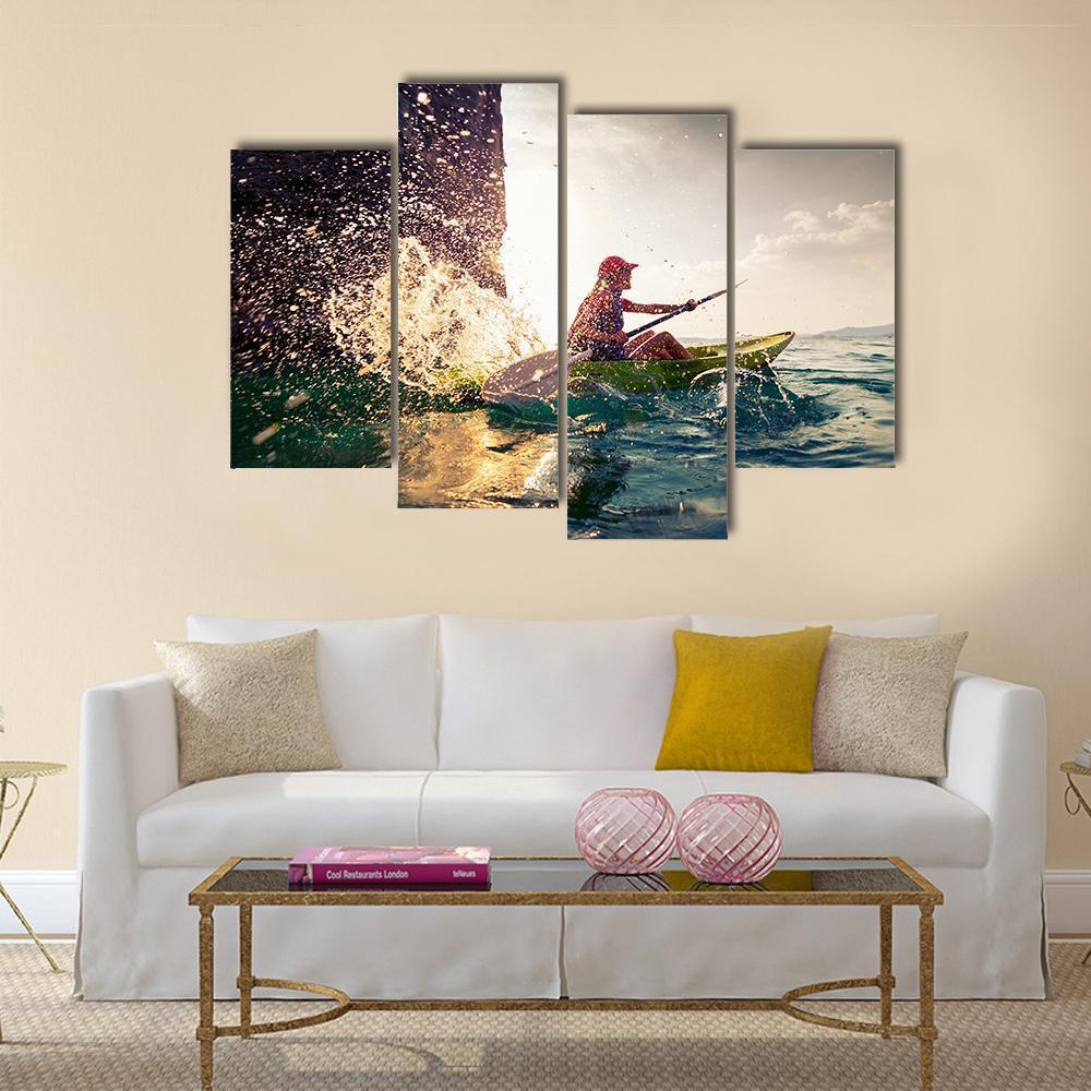 Woman With The Kayak In Sea Canvas Wall Art-4 Pop-Gallery Wrap-50" x 32"-Tiaracle