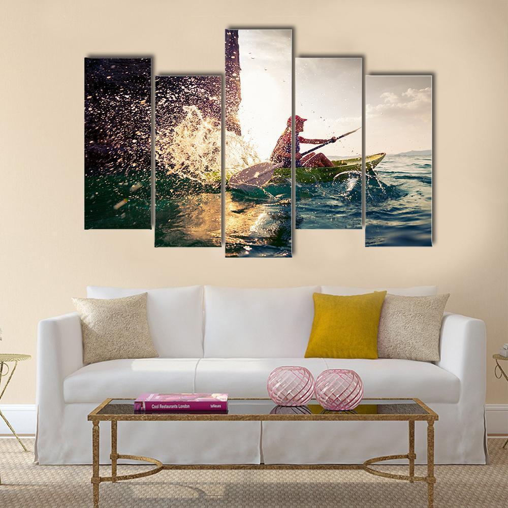 Woman With The Kayak In Sea Canvas Wall Art-5 Pop-Gallery Wrap-47" x 32"-Tiaracle