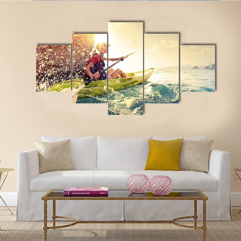 Woman With The Kayak Canvas Wall Art-5 Star-Gallery Wrap-62" x 32"-Tiaracle