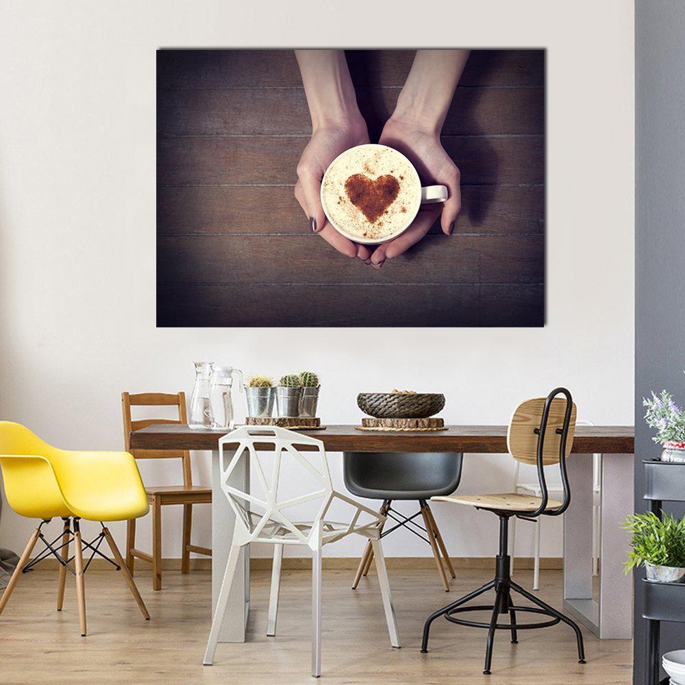 Women Holding Coffee Cup Canvas Wall Art-1 Piece-Gallery Wrap-48" x 32"-Tiaracle