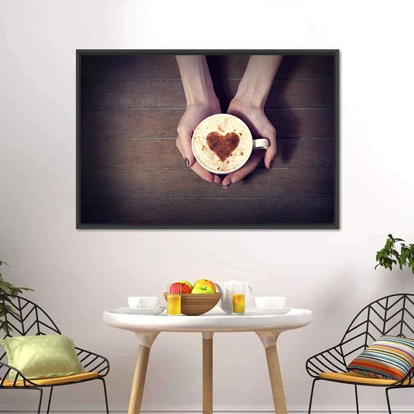 Women Holding Coffee Cup Canvas Wall Art-1 Piece-Floating Frame-24" x 16"-Tiaracle