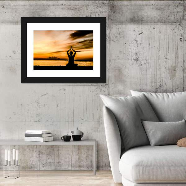 Women Playing Yoga At Beach Side On Sunset Canvas Wall Art-3 Horizontal-Gallery Wrap-25" x 16"-Tiaracle