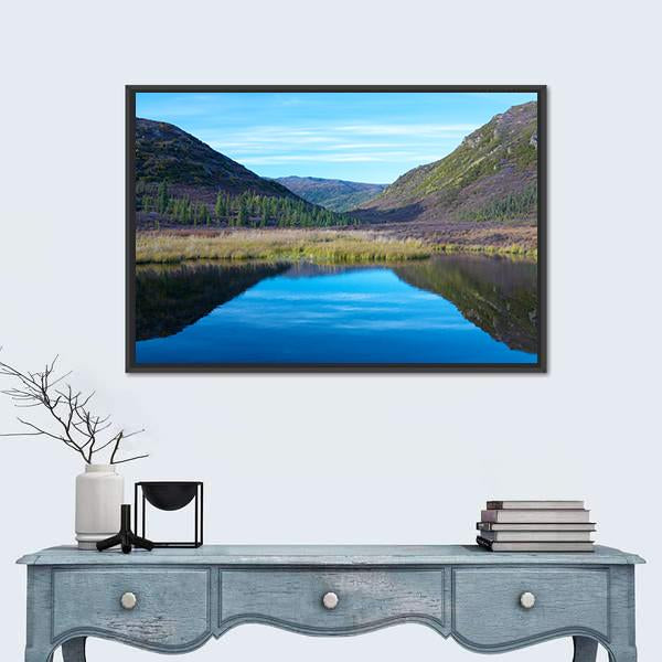 Wonder Lake With A Hill In Autumn Canvas Wall Art-1 Piece-Floating Frame-24" x 16"-Tiaracle