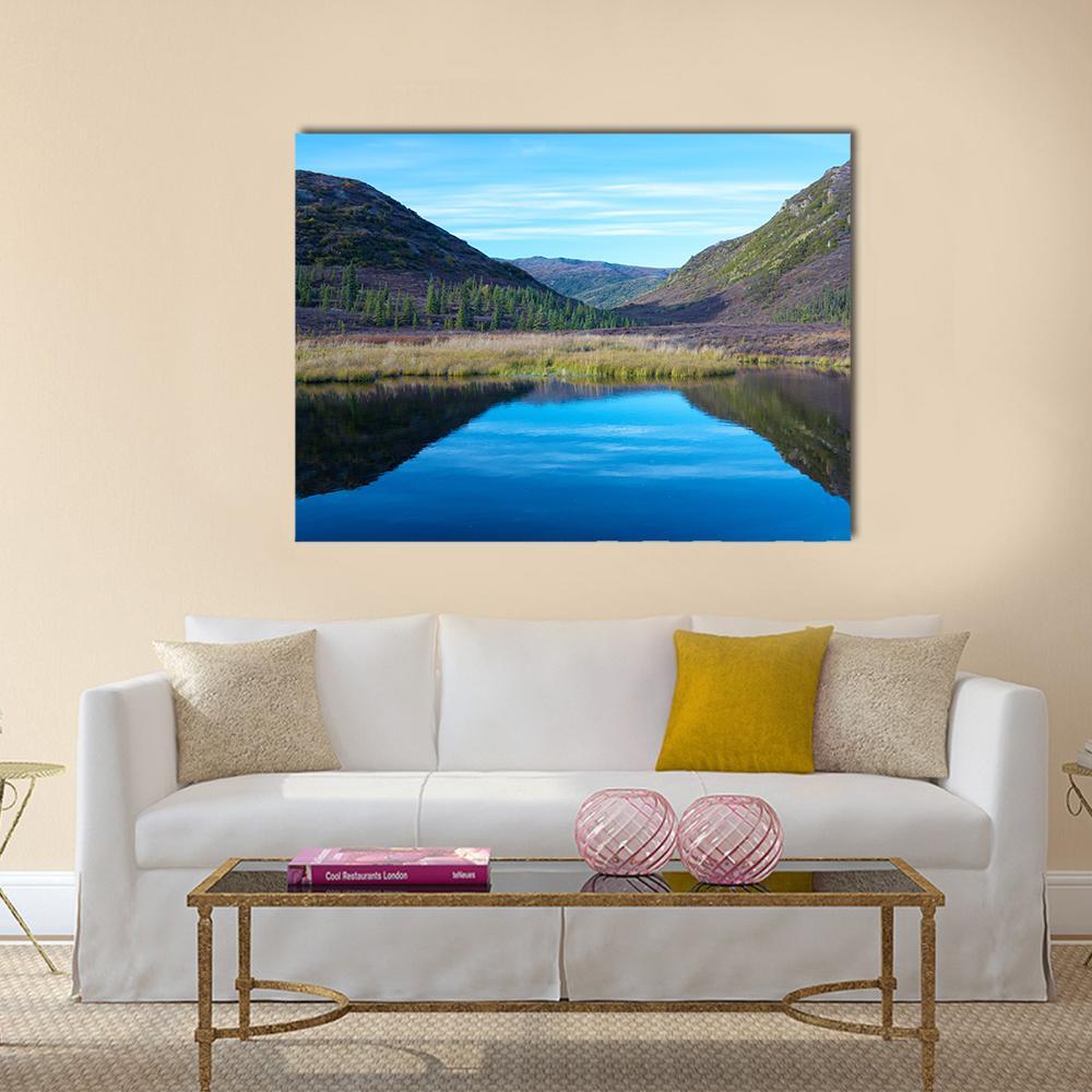 Wonder Lake With A Hill In Autumn Canvas Wall Art-1 Piece-Gallery Wrap-48" x 32"-Tiaracle