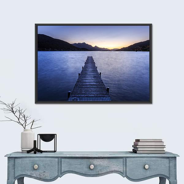 Wooden Pier On Big Lake Canvas Wall Art-1 Piece-Floating Frame-24" x 16"-Tiaracle