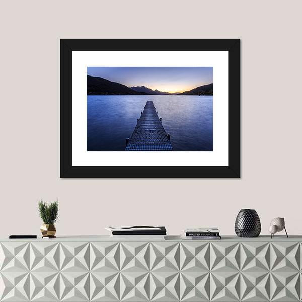 Wooden Pier On Big Lake Canvas Wall Art-1 Piece-Framed Print-20" x 16"-Tiaracle