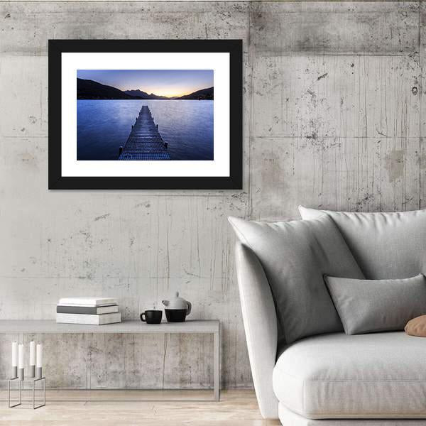 Wooden Pier On Big Lake Canvas Wall Art-3 Horizontal-Gallery Wrap-25" x 16"-Tiaracle