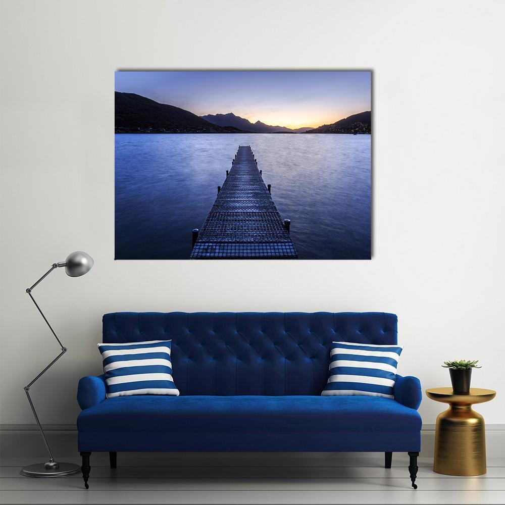 Wooden Pier On Big Lake Canvas Wall Art-1 Piece-Gallery Wrap-48" x 32"-Tiaracle