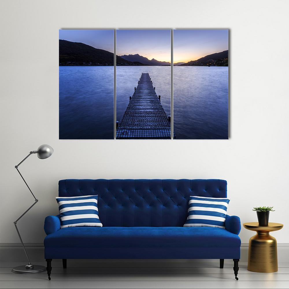 Wooden Pier On Big Lake Canvas Wall Art-3 Horizontal-Gallery Wrap-37" x 24"-Tiaracle