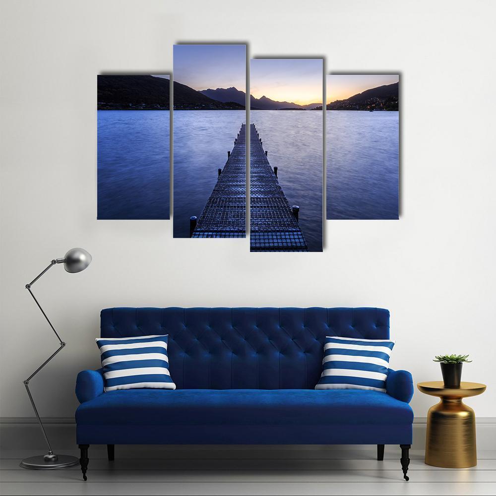 Wooden Pier On Big Lake Canvas Wall Art-4 Pop-Gallery Wrap-50" x 32"-Tiaracle
