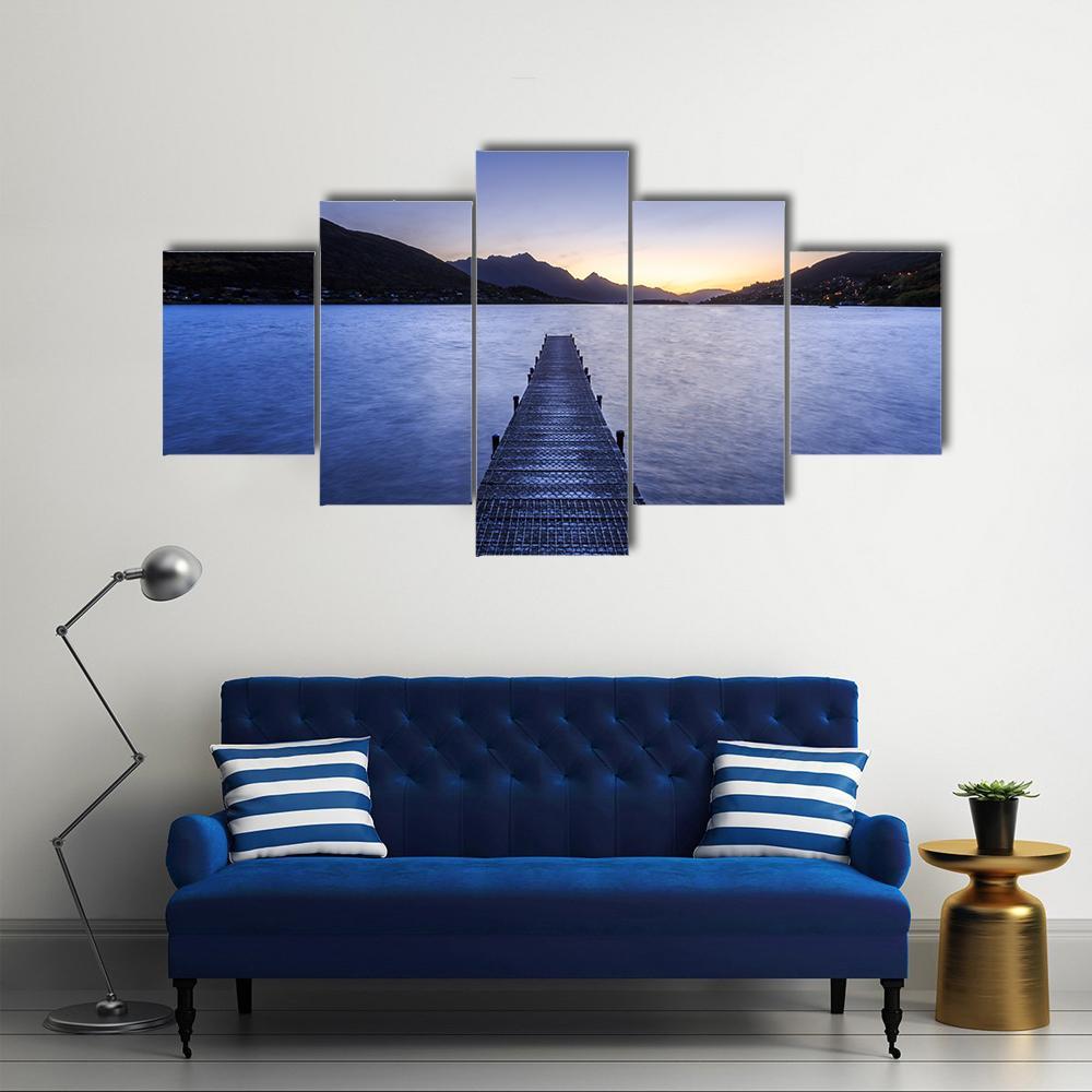 Wooden Pier On Big Lake Canvas Wall Art-5 Star-Gallery Wrap-62" x 32"-Tiaracle