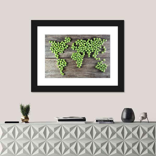 World Map Made From Green Peas Canvas Wall Art-1 Piece-Framed Print-20" x 16"-Tiaracle