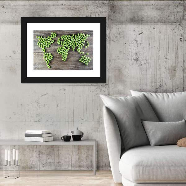 World Map Made From Green Peas Canvas Wall Art-3 Horizontal-Gallery Wrap-25" x 16"-Tiaracle