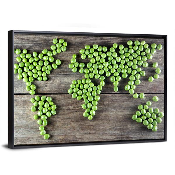 World Map Made From Green Peas Canvas Wall Art-3 Horizontal-Gallery Wrap-25" x 16"-Tiaracle