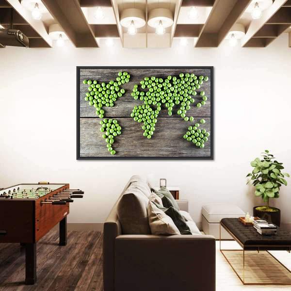 World Map Made From Green Peas Canvas Wall Art-3 Horizontal-Gallery Wrap-25" x 16"-Tiaracle