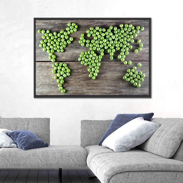 World Map Made From Green Peas Canvas Wall Art-3 Horizontal-Gallery Wrap-25" x 16"-Tiaracle