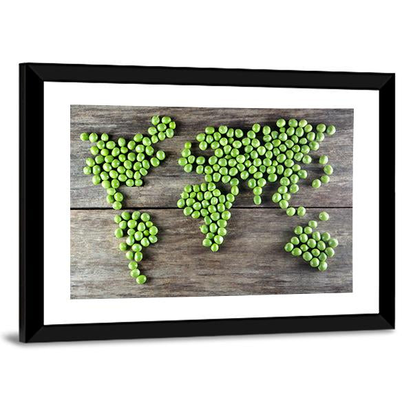 World Map Made From Green Peas Canvas Wall Art-3 Horizontal-Gallery Wrap-25" x 16"-Tiaracle