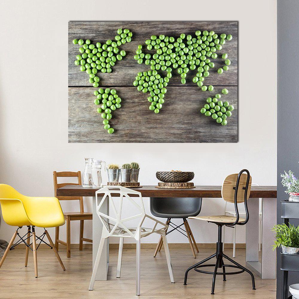 World Map Made From Green Peas Canvas Wall Art-1 Piece-Gallery Wrap-48" x 32"-Tiaracle