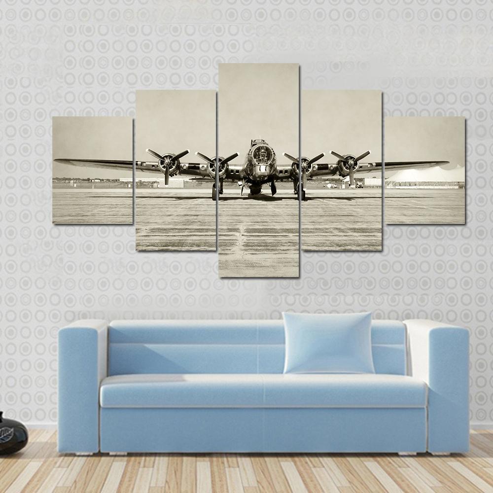 World War II Era Heavy Bomber Front View Canvas Wall Art-5 Star-Gallery Wrap-62" x 32"-Tiaracle