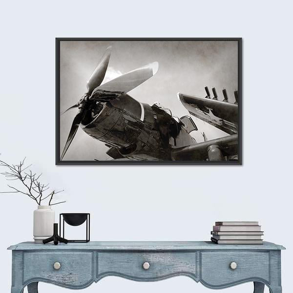 World War II Era Navy Fighter Plane With Folded Wings Canvas Wall Art-1 Piece-Floating Frame-24" x 16"-Tiaracle