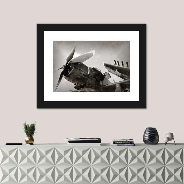 World War II Era Navy Fighter Plane With Folded Wings Canvas Wall Art-1 Piece-Framed Print-20" x 16"-Tiaracle