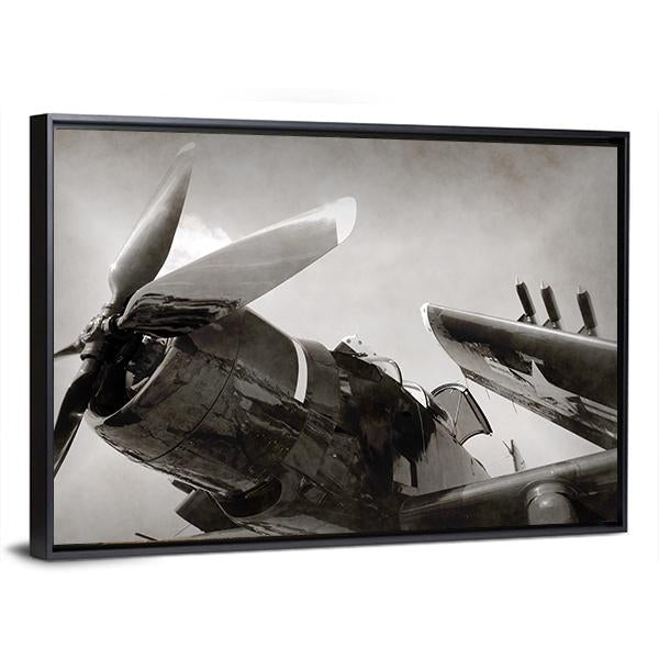 World War II Era Navy Fighter Plane With Folded Wings Canvas Wall Art-3 Horizontal-Gallery Wrap-25" x 16"-Tiaracle