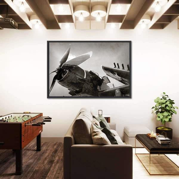 World War II Era Navy Fighter Plane With Folded Wings Canvas Wall Art-3 Horizontal-Gallery Wrap-25" x 16"-Tiaracle