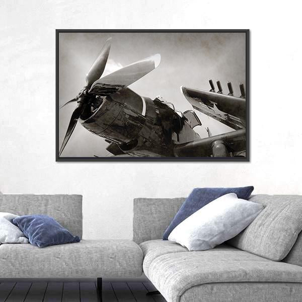 World War II Era Navy Fighter Plane With Folded Wings Canvas Wall Art-3 Horizontal-Gallery Wrap-25" x 16"-Tiaracle