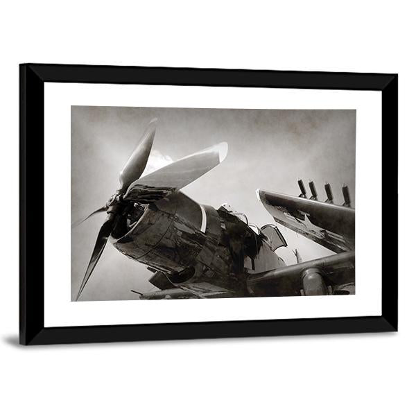 World War II Era Navy Fighter Plane With Folded Wings Canvas Wall Art-3 Horizontal-Gallery Wrap-25" x 16"-Tiaracle