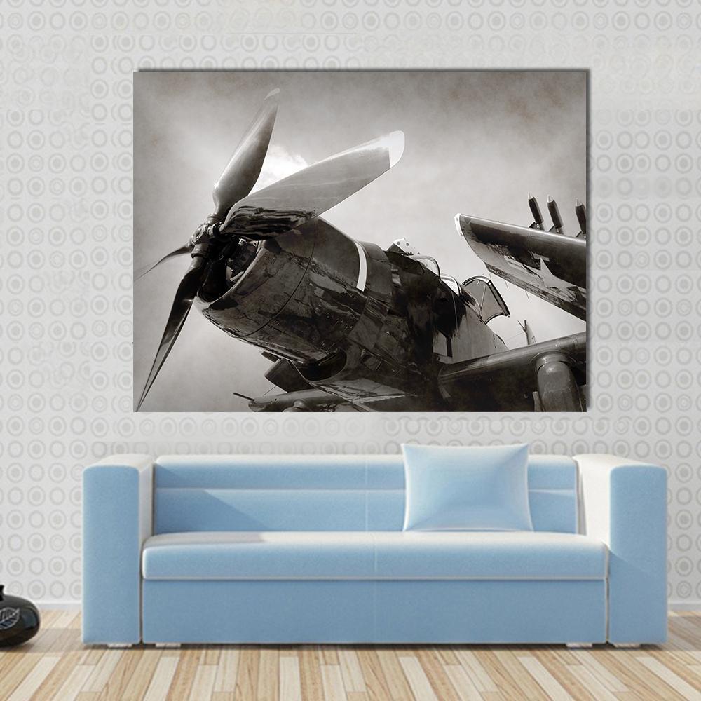 World War II Era Navy Fighter Plane With Folded Wings Canvas Wall Art-1 Piece-Gallery Wrap-48" x 32"-Tiaracle