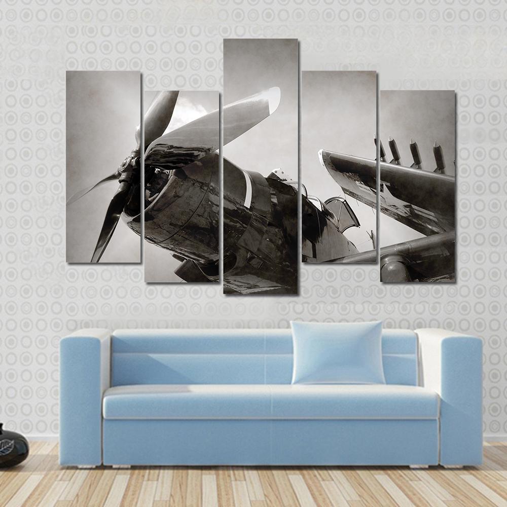 World War II Era Navy Fighter Plane With Folded Wings Canvas Wall Art-5 Pop-Gallery Wrap-47" x 32"-Tiaracle