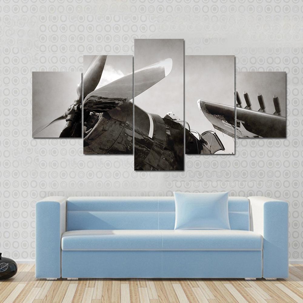 World War II Era Navy Fighter Plane With Folded Wings Canvas Wall Art-5 Star-Gallery Wrap-62" x 32"-Tiaracle